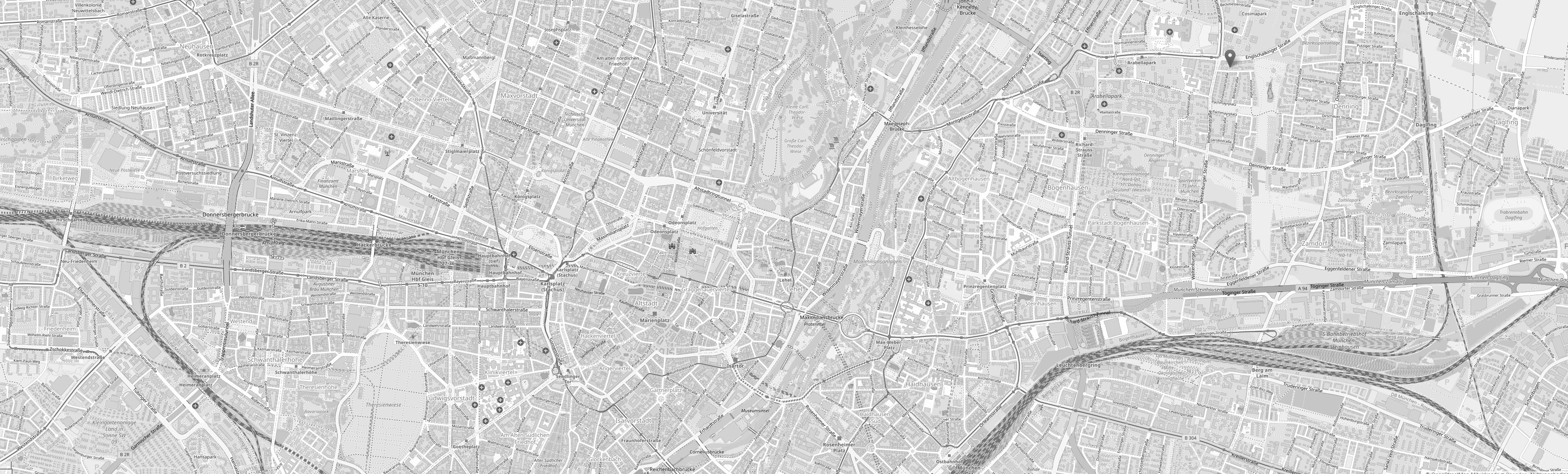Ein Screenshot von openstreetmap.org, der eine Karte von München zeigt mit einer Markierung am Kanzleistandort.